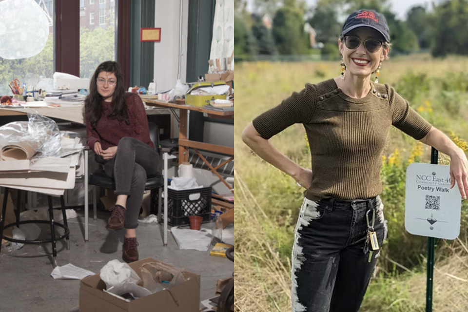 A split image of two female artists in residence