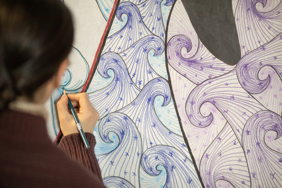 Female art student drawing