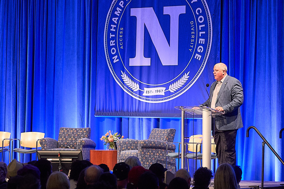 College president speaks to an audience